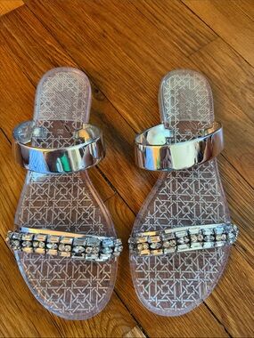 Source Unknown Clear Sandals with Silver Accents and Rhinestones